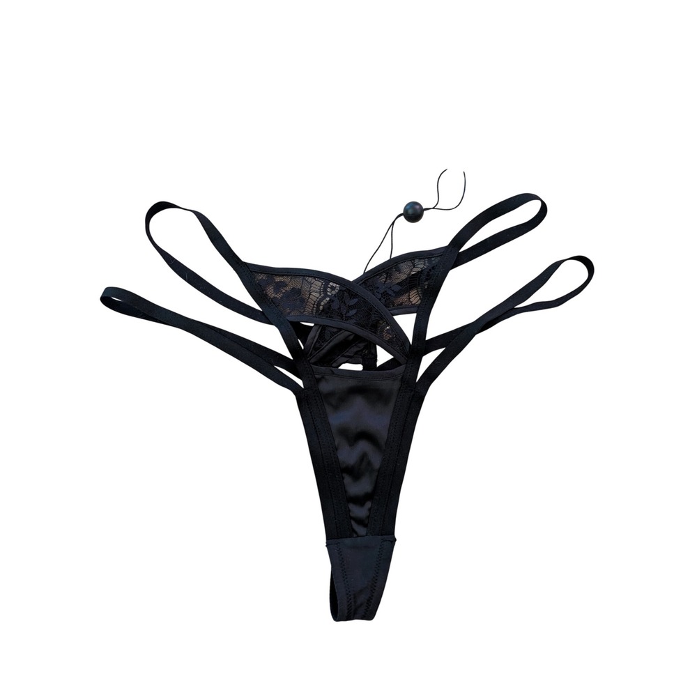 For Love & Lemons Black Lace Strappy Thong Panty Lingerie Medium NEW Sexy Flirty